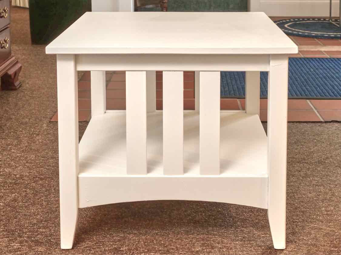 Pair Mission Style White Finish Lower Shelf Side Tables
