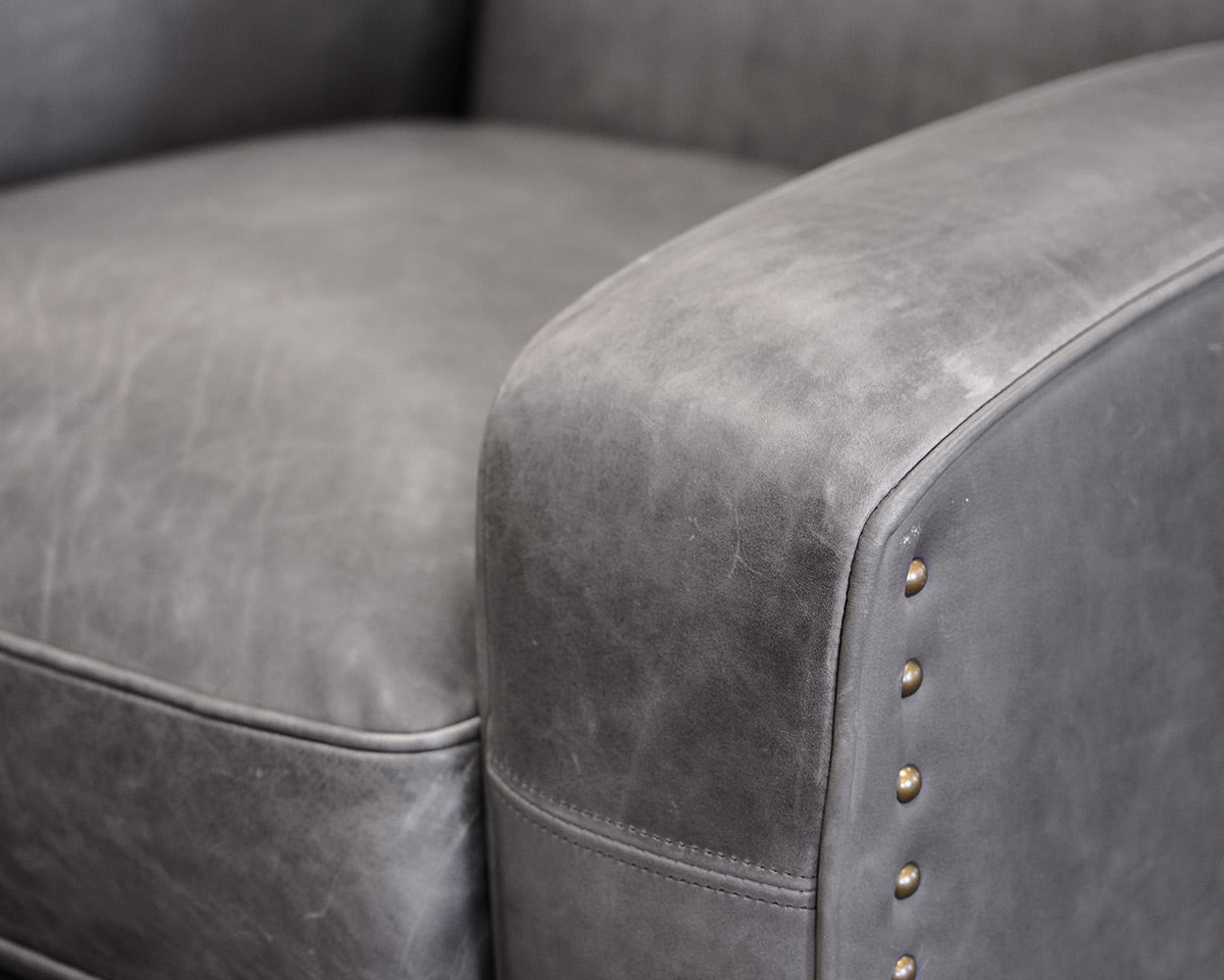Pair of Restoration Hardware Gray Leather Chairs