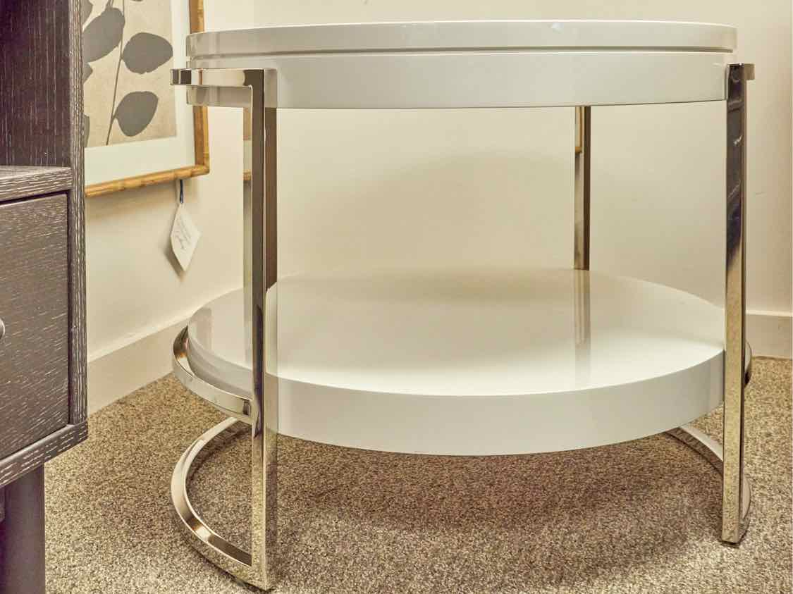 Mitchell Gold + Bob Williams Lawson Round Side Table in White Lacquer & Steel