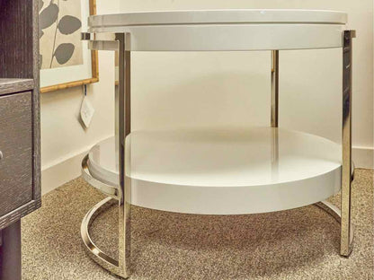 Mitchell Gold + Bob Williams Lawson Round Side Table in White Lacquer & Steel