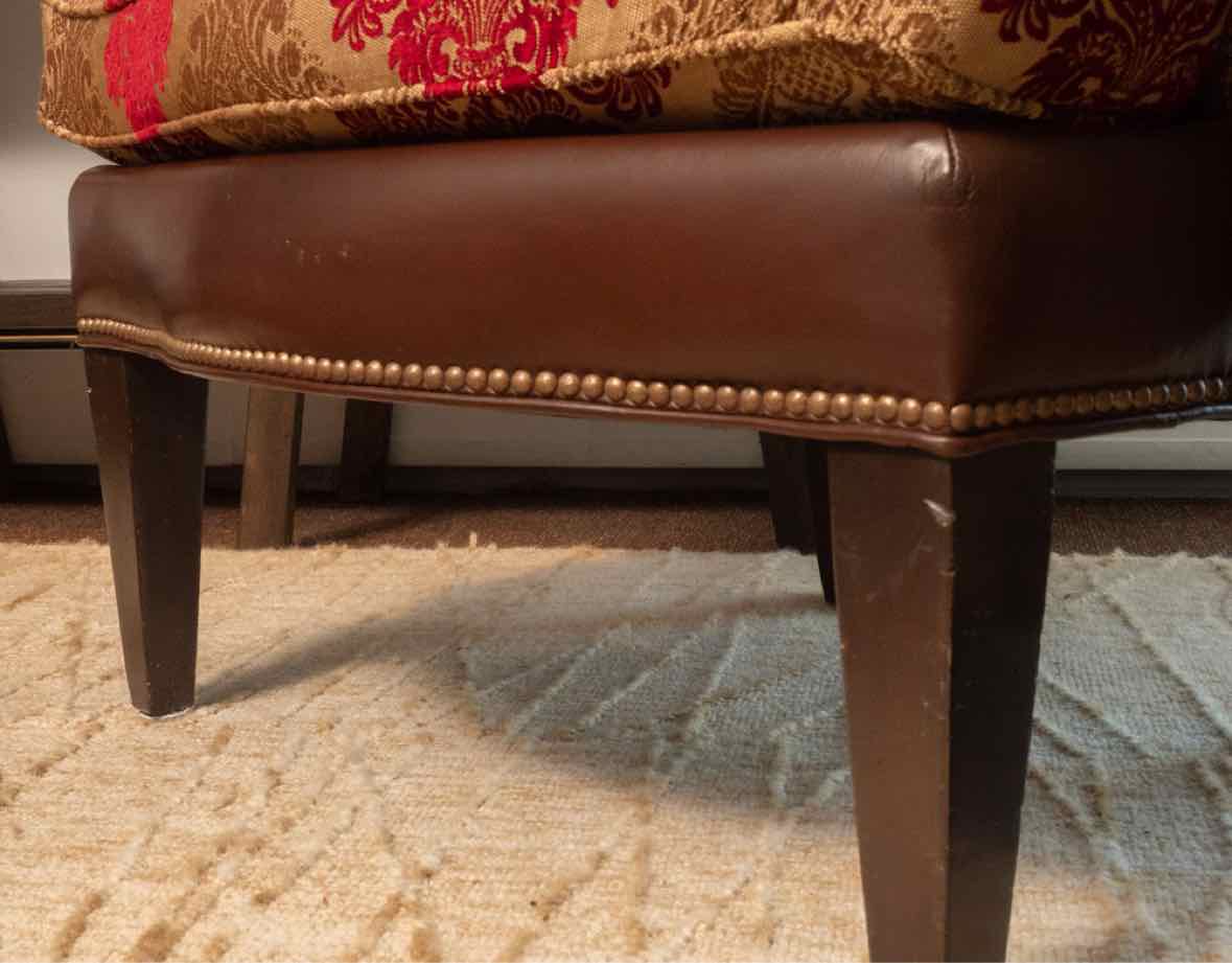 Ethan Allen 'Selby' Upholstered With Leather Sides & Back Wing Back Chair