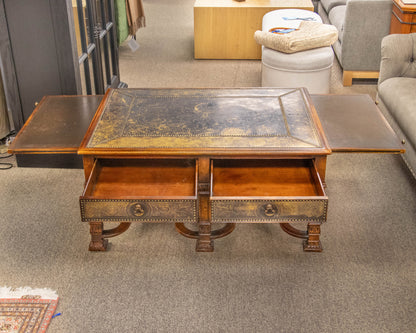 Regency Cocktail Table with Embossed Brass Panels and Side Pullouts