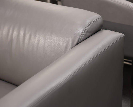 Two-Piece Gray Leather Sofa With Chaise