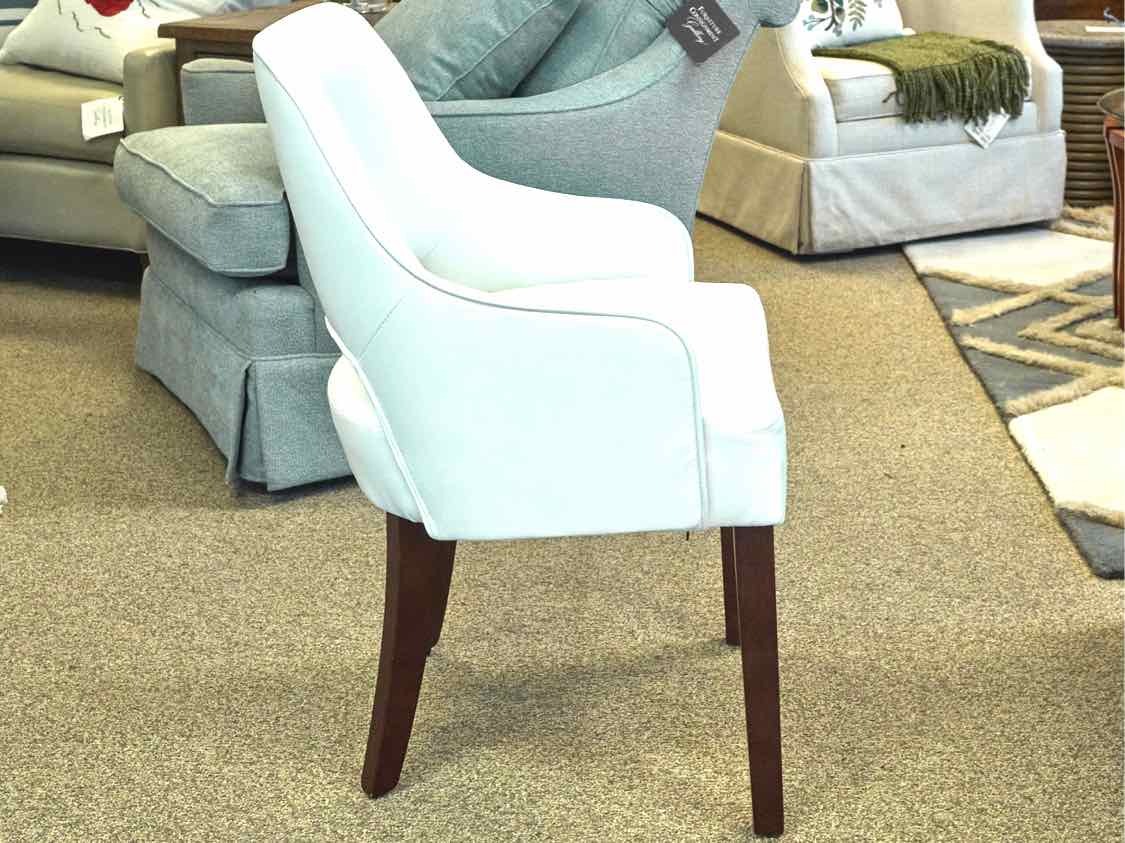 Pair of Bonded White Leather Arm Chairs with Espresso Stain legs