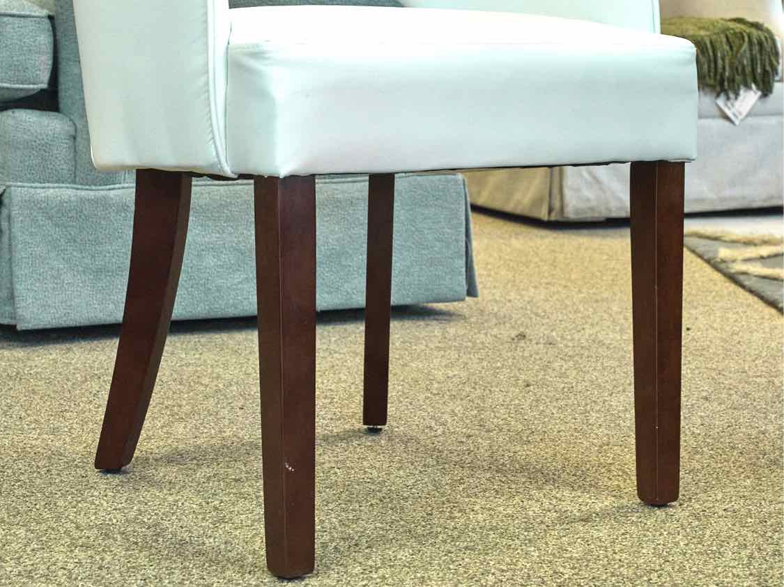 Pair of Bonded White Leather Arm Chairs with Espresso Stain legs