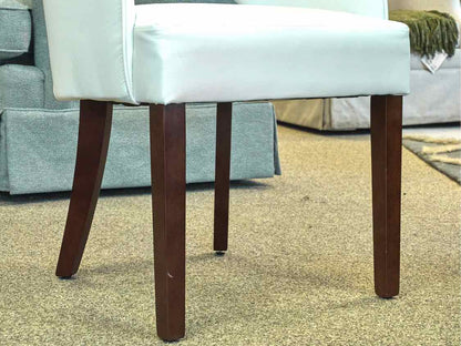 Pair of Bonded White Leather Arm Chairs with Espresso Stain legs