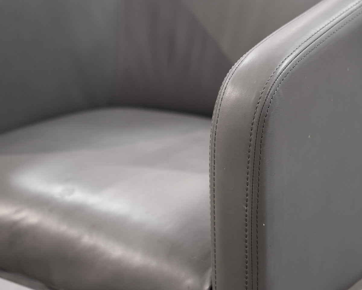 Set of 6 Restoration Hardware Emery Barrelback Leather Dining Chairs in Grey