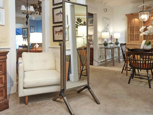 Crate & Barrel Standing Cheval Mirror In Pewter Gray Finish