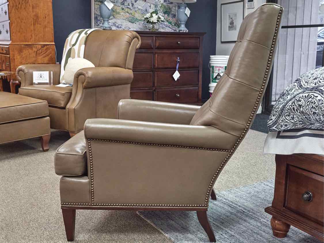 Hickory Chair  Muddled Olive Leather Chair with Tufted Back