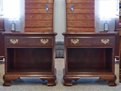 Pair of Ethan Allen Single Drawer Nightstands in Cherry with Brass Pulls