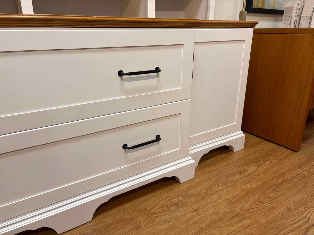 White and Cherry Custom Built Bookcase and Storage Cabinet
