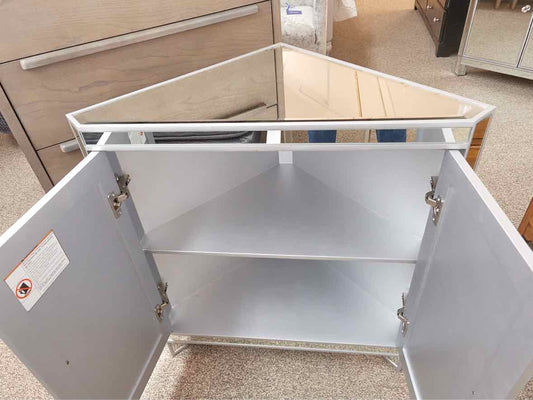 Elegant Mirrored Low Corner Cabinet