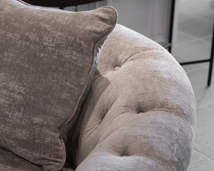ZGallerie Tufted chair in Gray Chenille w/Silver Nailhead Trim. Espresso legs.