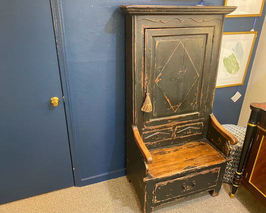Antique Black Painted Hall Bench