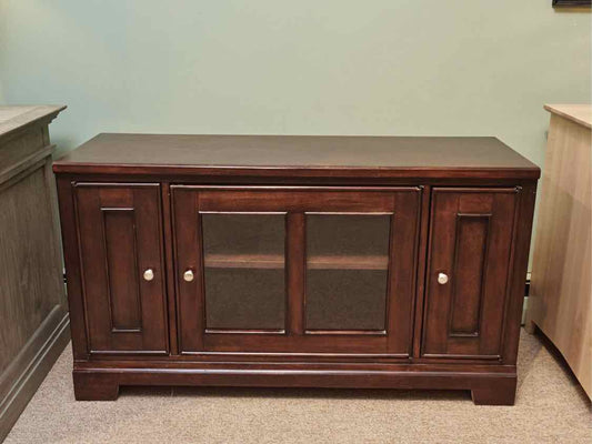 Cherry Stain Media Furniture with Glass Door & 2 Wood Doors