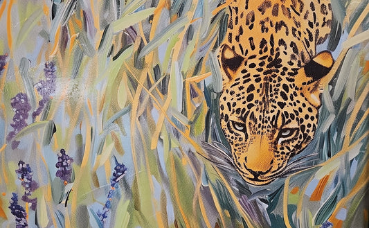 'Leopard' Exotic Cat Wall Decor in Silver Frame