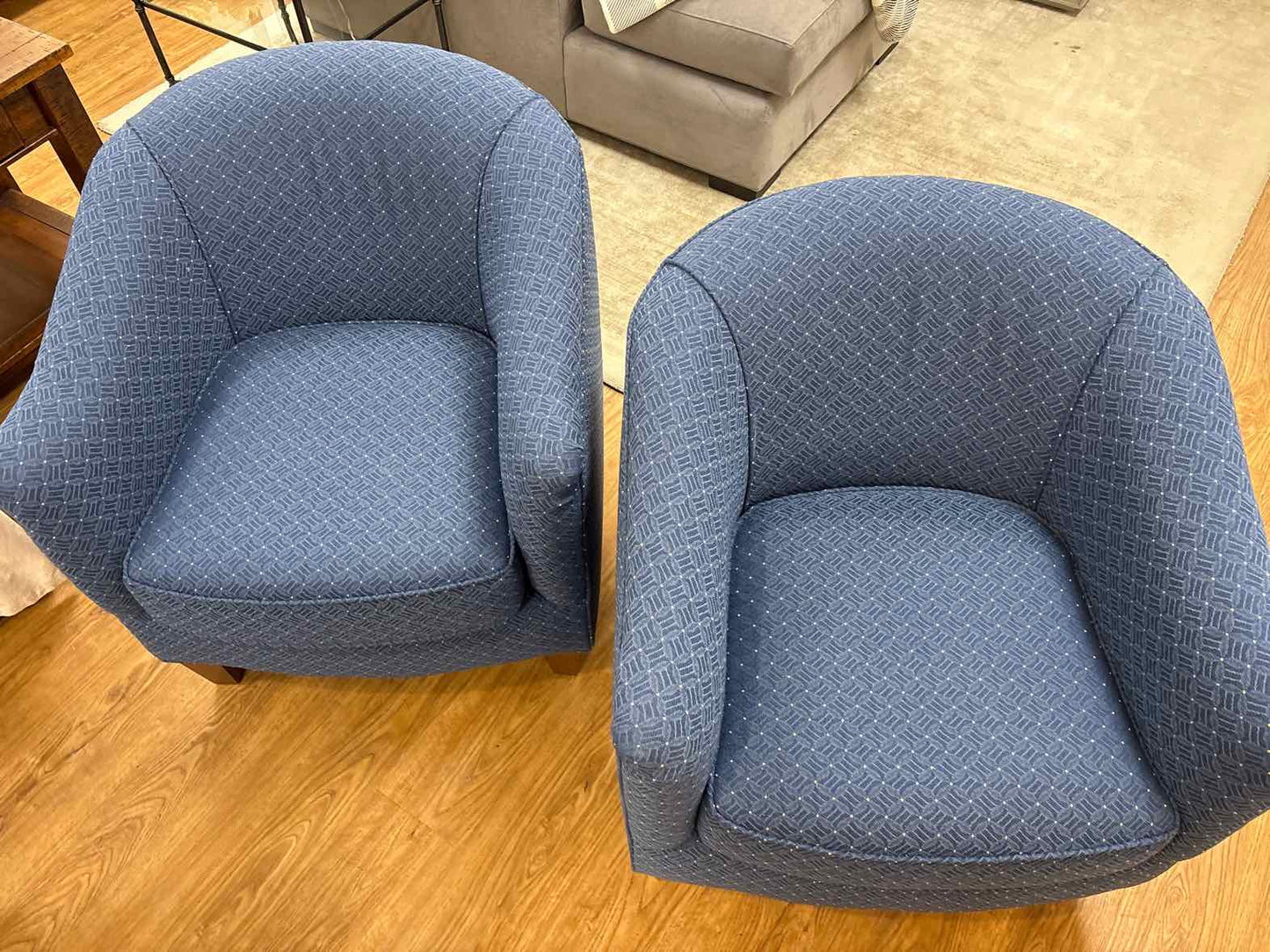 England Inc. Pair of Blue Barrel Chairs