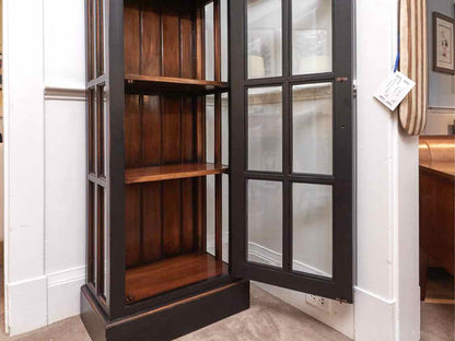 Distressed Black Finish Glass Door & Sides 4 Shelf Display Cabinet