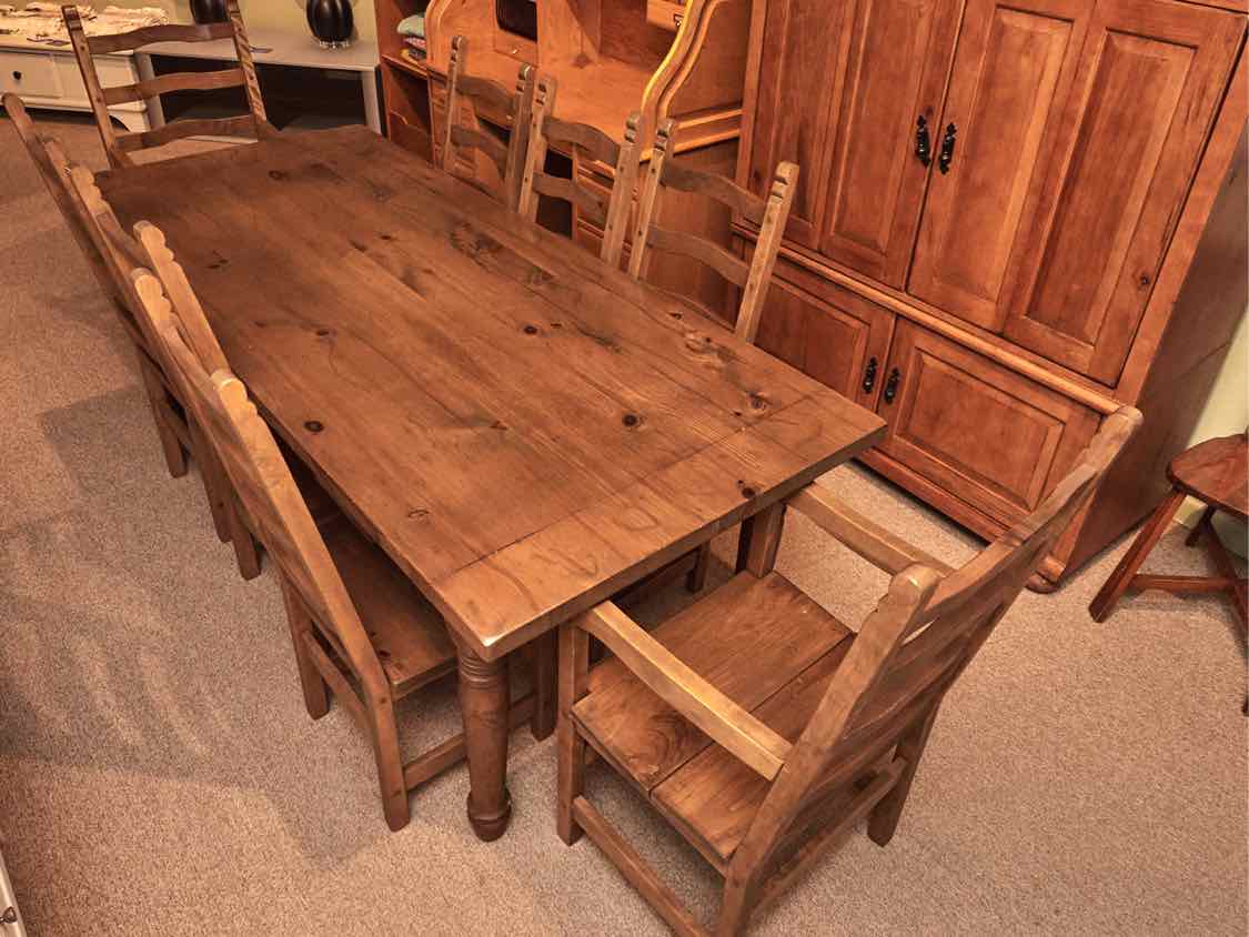 Domain Pine Plank Top Table &  8 Ladder Back Chair Set