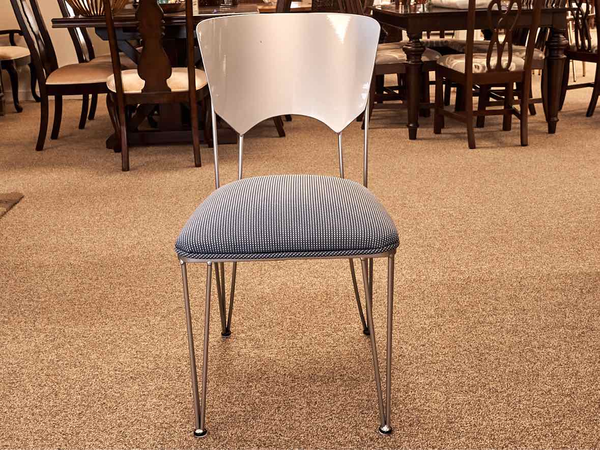Set of 4 Regal Dining Chairs in Blue Uphostery with Silver Finish Frame