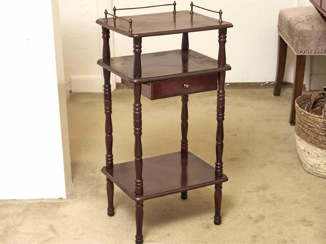 Dark Stained Cherry 3 Shelf 1 Drawer Accent Table