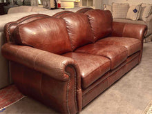 Robinson & Robinson Inc  Amber Cognac Leather 3 Cushion Nailhead Trim Sofa