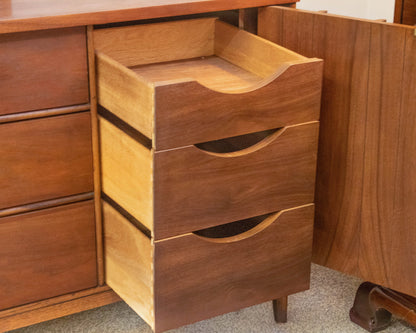 Kent Coffey "Marquee Modern" 9 Drawer 2 door Lowboy Dresser with Mirror Attached