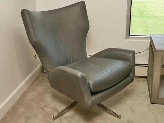 West Elm 'Hemming' Charocal Grey Leather Swivel Chair