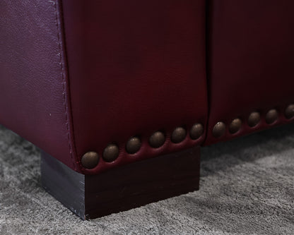 Burgundy Leather 3-Cushion Sofa