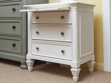 White Finish 3 Drawer Nightstand with Pull-Out Shelf