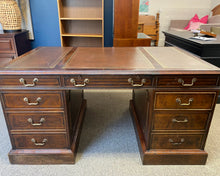 Mahogany Partners Desk with Tooled Brown Leather Top