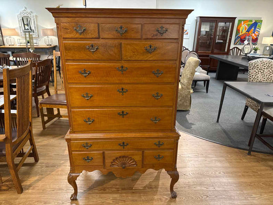 Maple Highboy Chest with 12 Drawers