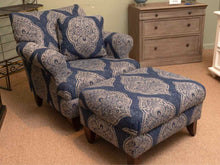 Indigo Blue With Paisley  Design Upholstery Chair & Ottoman