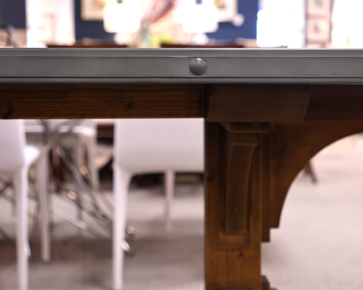 Zinc Top 10' Trestle Dining Table in Pine