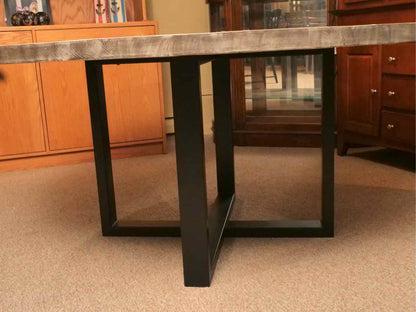 Restoration Hardware Round Wood Driftwood Finish Wrought Iron Dining Table
