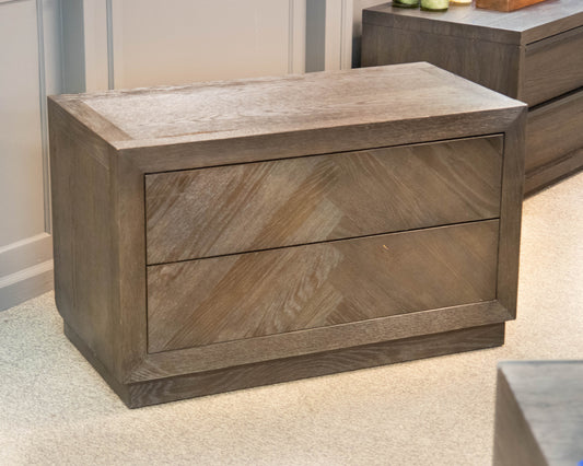 RH Herringbone 40" Closed Nightstand in Brown Oak Finish