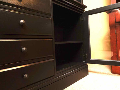 Pottery Barn Black Finish Hutch with 4 Glass Doors