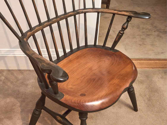 J Brown Lincolnville, Maine  Black Rub Finish Windsor Dining Chair