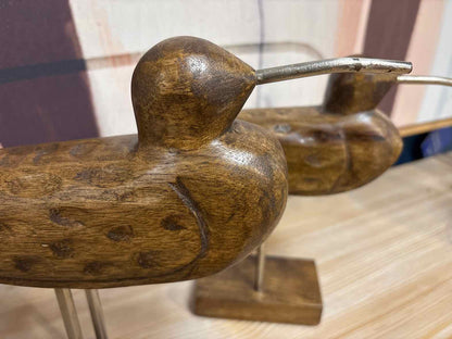 Pair of Carved Wooden Shorebirds on Stands