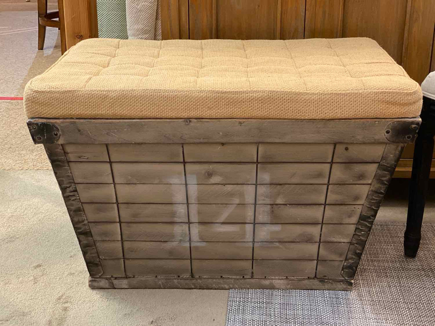 Ballard Design  Storage Ottoman With Burlap Cushion Top