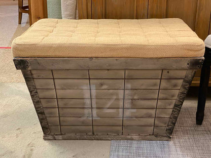 Ballard Design  Storage Ottoman With Burlap Cushion Top