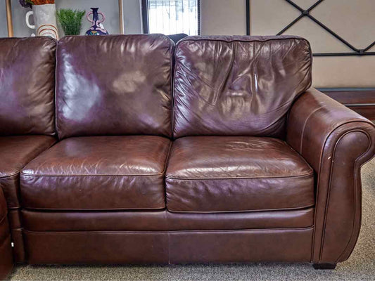 Jordan's 2-Pc Roll Arm Sectional in Capri Chestnut Bonded Leather