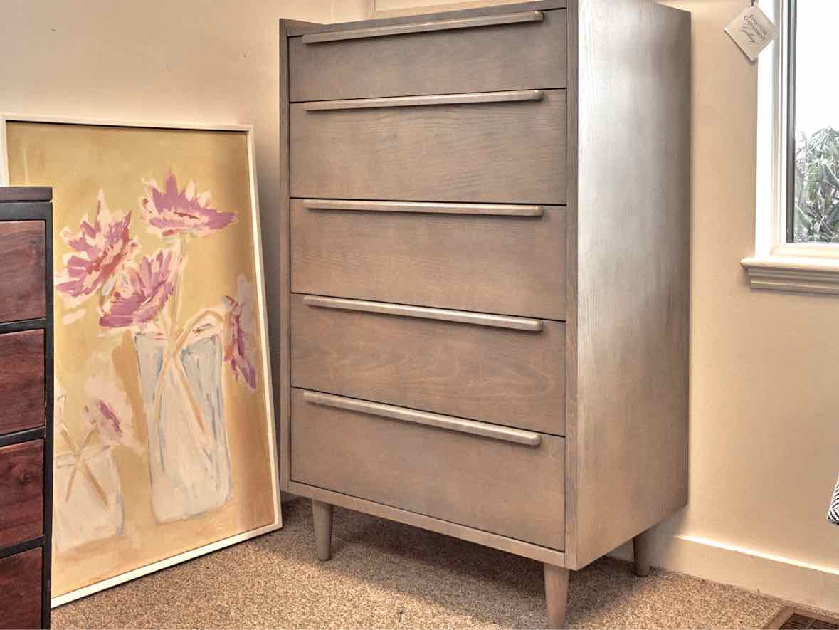 Crate & Barrel Tate 32" 5-Drawer Tall Dresser in Light Stone Finish