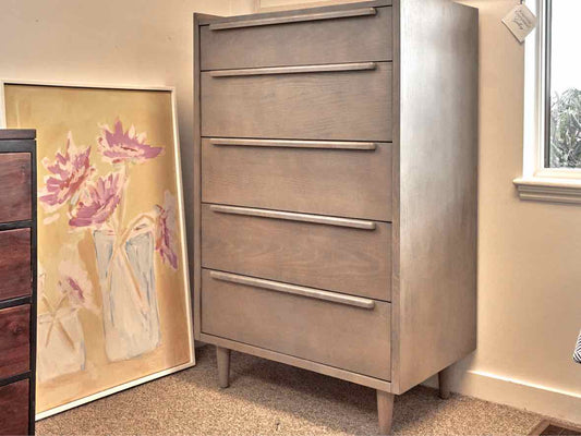 Crate & Barrel Tate 32" 5-Drawer Tall Dresser in Light Stone Finish