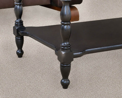 Tiger Maple Top Cocktail Table with Black Finish Spool Leg Base