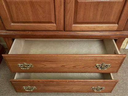 Vaughan Bassett Oak 2 Door 2 Shelf 3 Drawer Brass Handles Chifferobe Chest