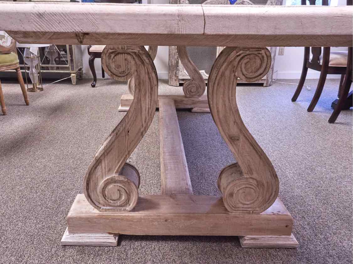 9' Trestle Base Dining Table in Bleached Wood Finish