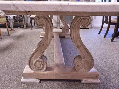 9' Trestle Base Dining Table in Bleached Wood Finish