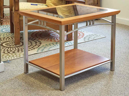 Copeland Cherry Contemporary  Side Table with Glass Insert