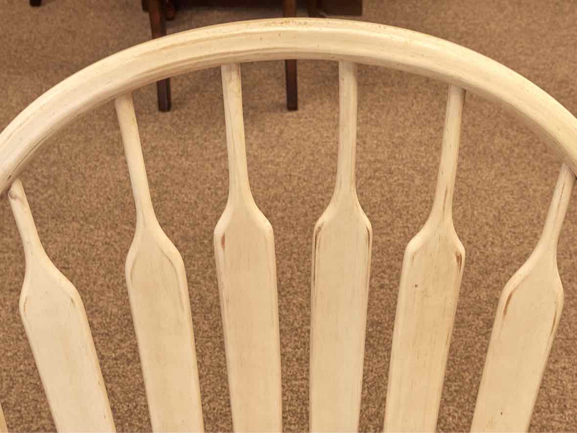 Set of Four Distressed Slat Back Chairs in Cream